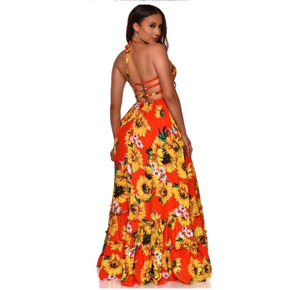 Sunflower Open Back Maxi Dress Sleeveless Sundress - Picture 2 of 5